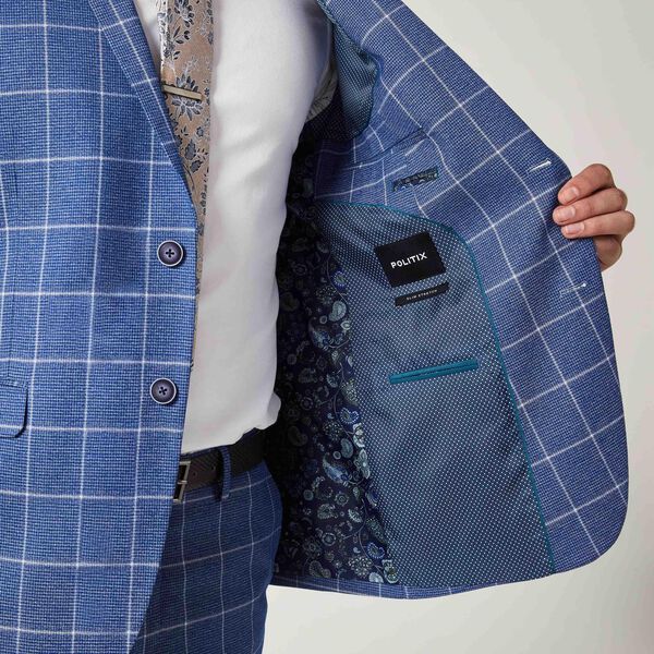 Mens Blue Windowpane Tailored Suit Jacket